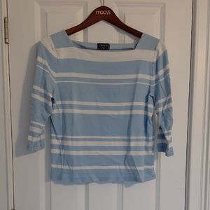 Chaps Light Blue and White Striped Boatneck 3/4 Sleeve Top, Size XL